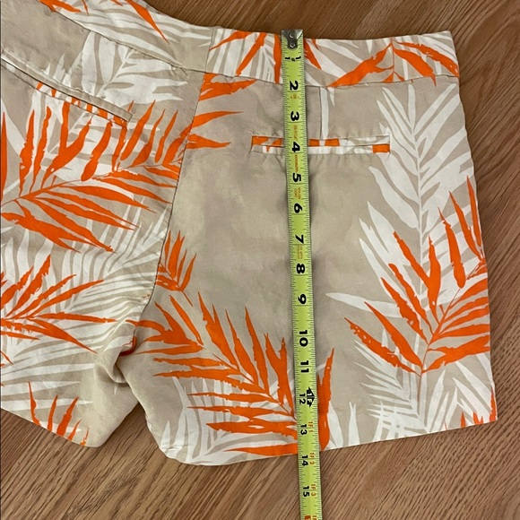 Sandro Orange and White Leaf Print Women's Bermudas - Picture 3 of 5